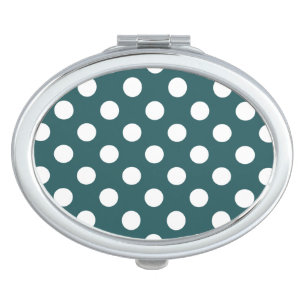 White polka dots on teal mirror for makeup