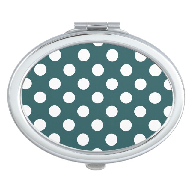 White polka dots on teal mirror for makeup (Front)