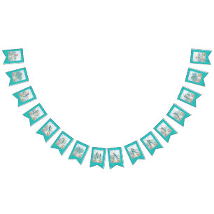 White Polka Dots on Teal – Personalized Wedding Bunting Flags