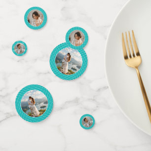 White Polka Dots on Teal – Personalized Wedding  Confetti
