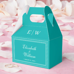 White Polka Dots on Teal – Personalized Wedding Favor Boxes