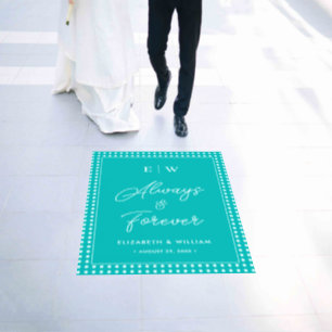 White Polka Dots on Teal – Personalized Wedding Floor Decals