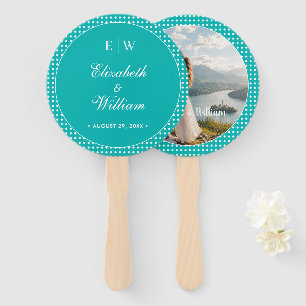 White Polka Dots on Teal – Personalized Wedding Hand Fan