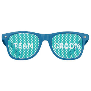 White Polka Dots on Teal – Personalized Wedding Retro Sunglasses