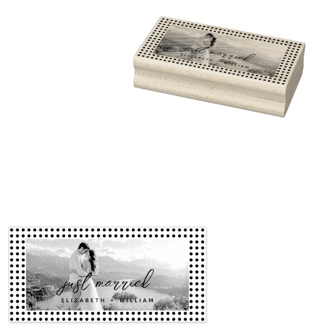 White Polka Dots on Teal – Personalized Wedding Rubber Stamp (Stamped)