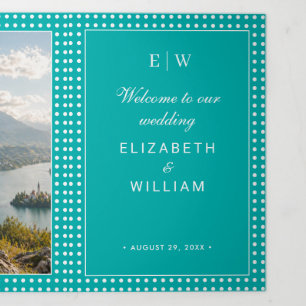 White Polka Dots on Teal – Personalized Wedding Tri-Fold Program
