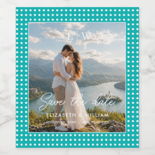 White Polka Dots on Teal – Personalized Wedding Wine Label