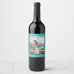 White Polka Dots on Teal – Personalized Wedding Wine Label