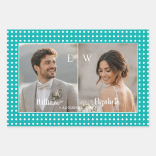 White Polka Dots on Teal – Personalized Wedding Wrapping Paper Sheets