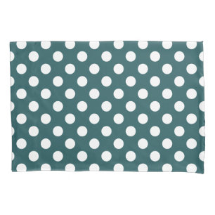 White polka dots on teal pillow case