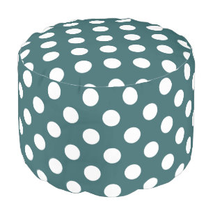 White polka dots on teal pouf