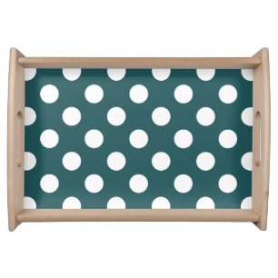 White polka dots on teal serving tray