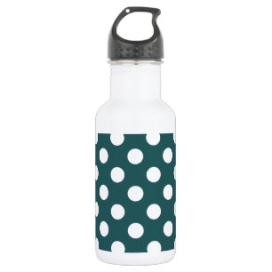 White polka dots on teal stainless steel water bottle