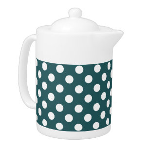 White polka dots on teal teapot
