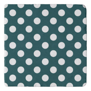 White polka dots on teal trivet