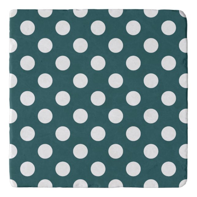 White polka dots on teal trivet (Front)