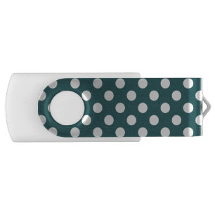 White polka dots on teal USB flash drive