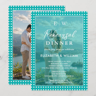 White Polka Dots on Teal–Wedding Rehearsal dinner Invitation