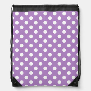 White Polka Dots on Thistle Purple Drawstring Bag