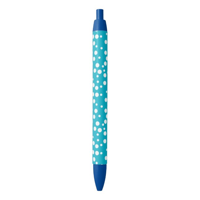 White polka dots on turquoise custom pens (Front Vertical)
