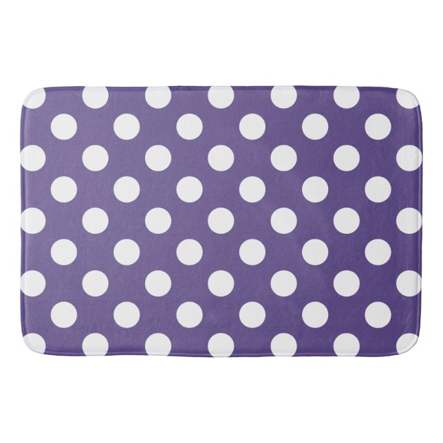 White polka dots on ultra violet bathroom mat (Front)