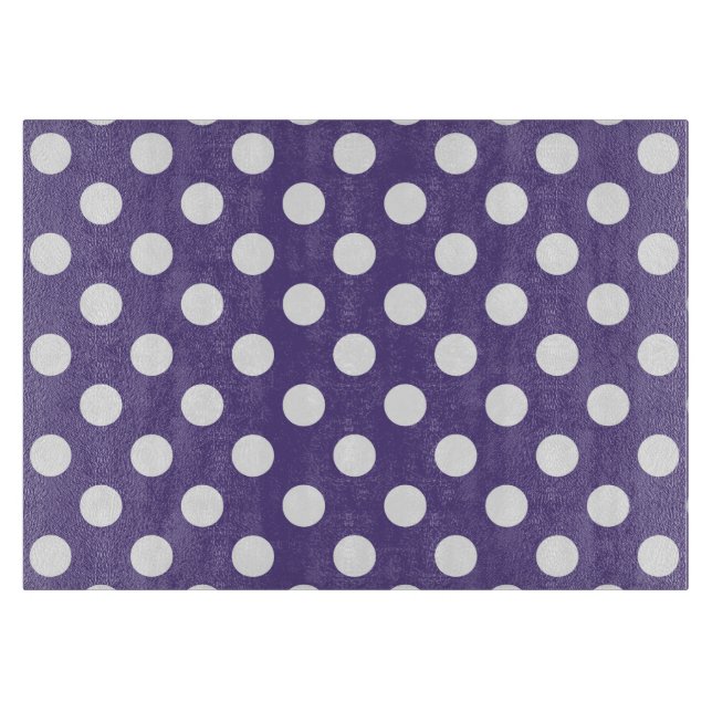 White polka dots on ultra violet cutting board (Front)