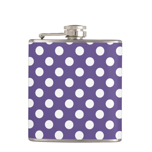 White polka dots on ultra violet hip flask (Front)
