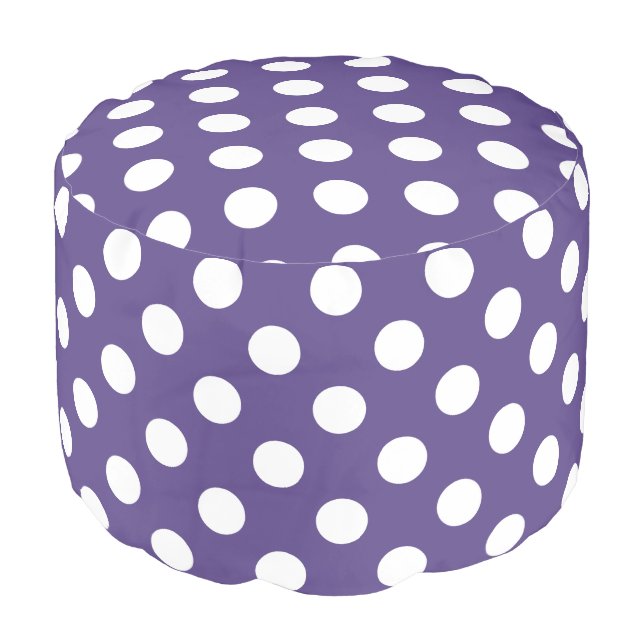 White polka dots on ultra violet pouf (Angled Front)