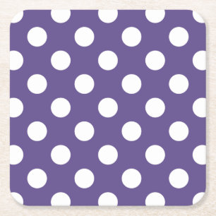White polka dots on ultra violet square paper coaster