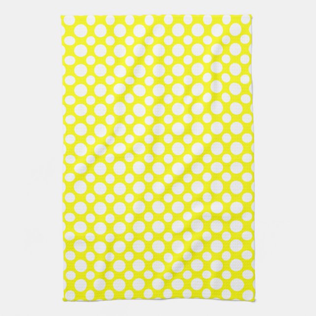 White Polka Dots on Yellow Kitchen Towel (Vertical)