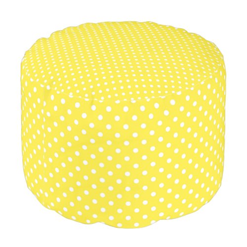 White Polka Dots on Yellow Pouf