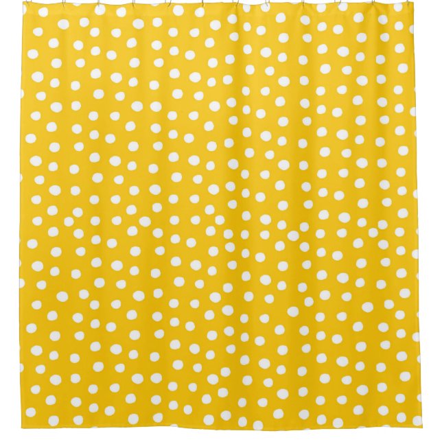 White polka dots on yellow seamless pattern shower curtain (Front)