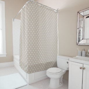 White Polka Dots Pattern On Beige Shower Curtain