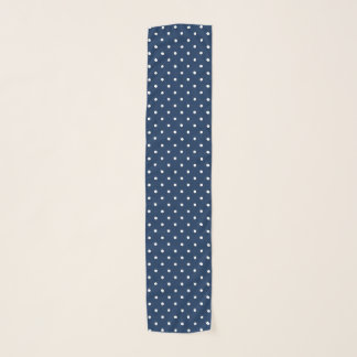 White Polka Dots Pattern On Navy Blue Background Scarf