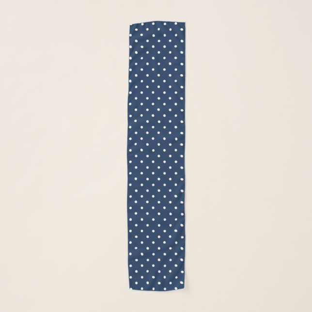 White Polka Dots Pattern On Navy Blue Background Scarf (Front)