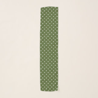 White Polka Dots Pattern On Olive Green Scarf