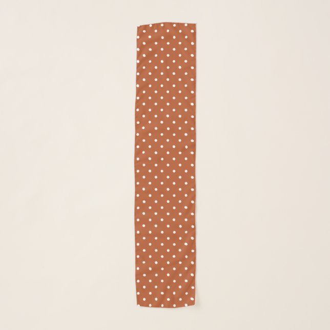 White Polka Dots Pattern On Terracotta Brown Scarf (Front)