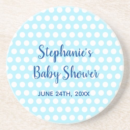 White Polka Dots Teal Blue Girl Boy Baby Shower Coaster