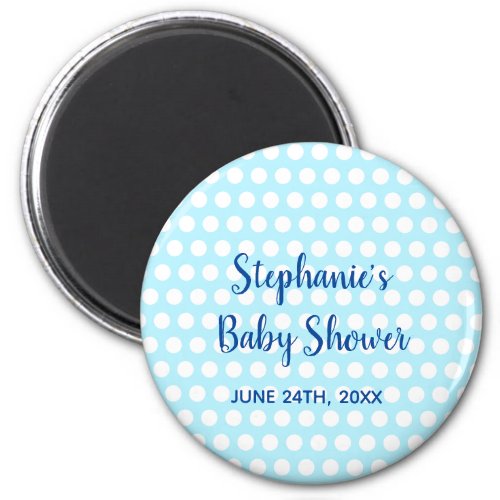 White Polka Dots Teal Blue Girl Boy Baby Shower Magnet