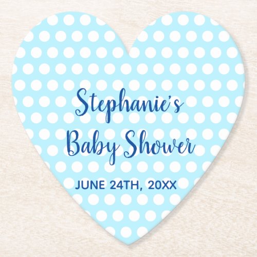 White Polka Dots Teal Blue Girl Boy Baby Shower  Paper Coaster