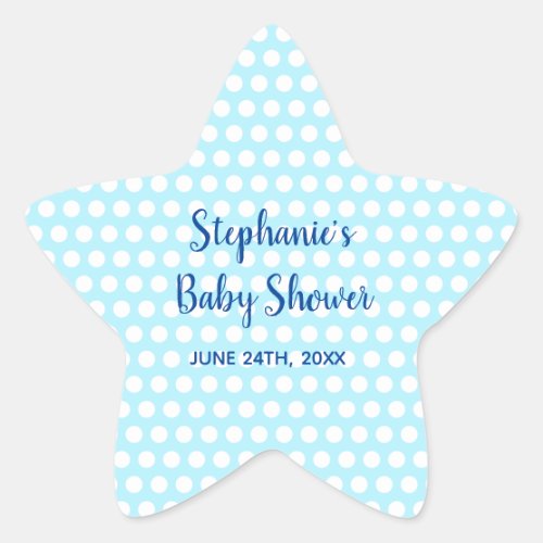 White Polka Dots Teal Blue Girl Boy Baby Shower Star Sticker