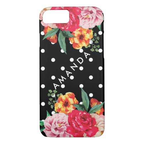 White polka dots Watercolor Peony Flower YOUR NAME iPhone 87 Case