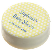 White Polka Dots Yellow Blue Girl Boy Baby Shower Chocolate Covered Oreo