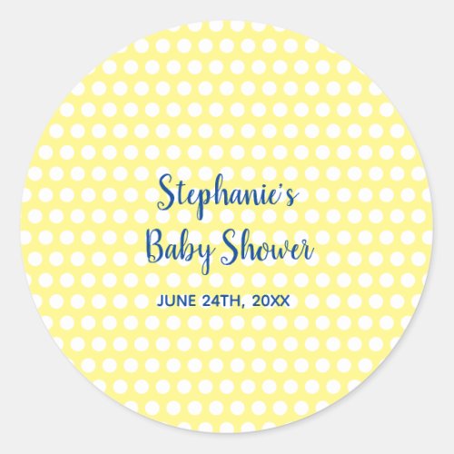 White Polka Dots Yellow Blue Girl Boy Baby Shower Classic Round Sticker