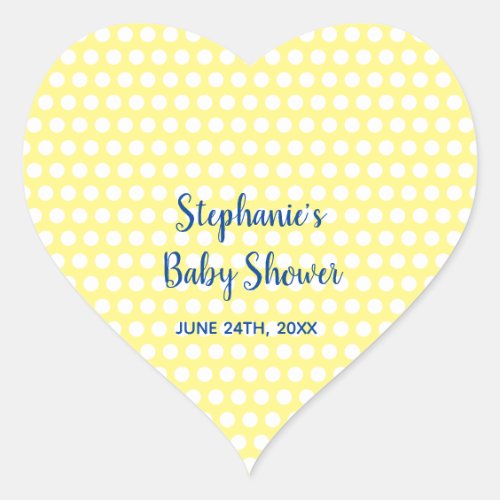 White Polka Dots Yellow Blue Girl Boy Baby Shower Heart Sticker
