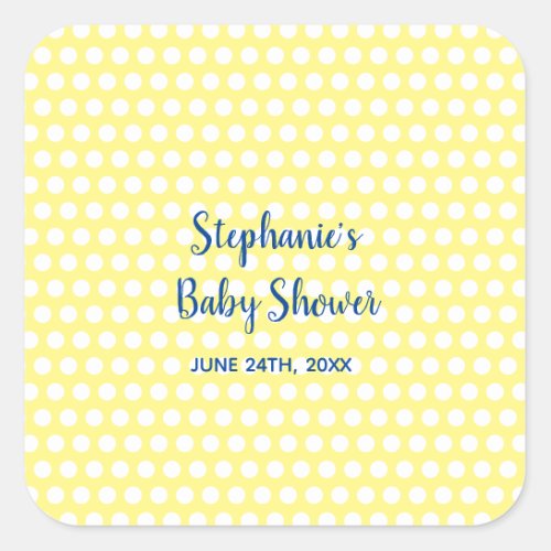 White Polka Dots Yellow Blue Girl Boy Baby Shower Square Sticker