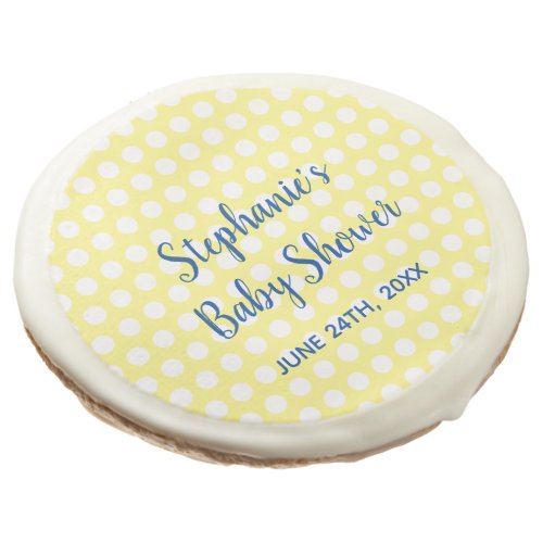White Polka Dots Yellow Blue Girl Boy Baby Shower Sugar Cookie