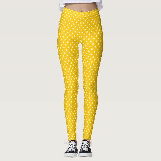 White polka dots yellow tangerine background leggings (Front)