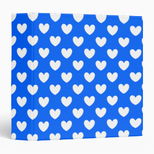 White polka hearts on blue 3 ring binder
