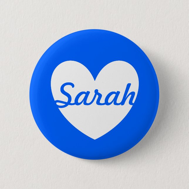 White polka hearts on blue button (Front)